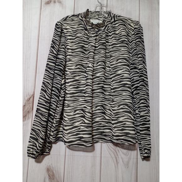 J Crew Shirt Ladies Large Zebra Print‎ Sheer Sleeves - Picture 1 of 8